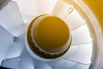 close-up of a duct fan impeller in a ventilation system and duct
