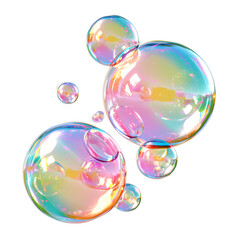 Colorful soap bubbles in sunlight isolated on white background, isometry, png

