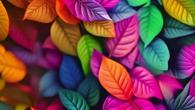 Tropical neon leaves in various colors. Pink,purple,blue neon light. Natural forest's plants. Foliage from a tropical environment. Nature. Botany. Botanical garden. Perfect for science education. back