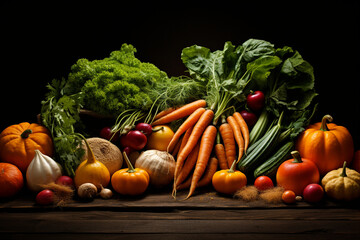 A medley of orange vegetables, including carrots, pumpkins, and sweet potatoes, arranged in an aesthetically pleasing pattern with a neutral background.