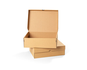 Brown cardboard shoes box with lid for shoe or sneaker product packaging mockup, isolated on white background including clipping path