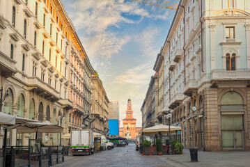 Fototapeta premium Milan street and castle