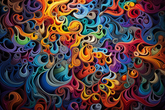 Abstract colorful background. Psychedelic fractal texture from spirals and curls of different colors