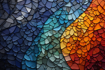Abstract colorful orange, blue, purple, yellow mosaic wall background. - obrazy, fototapety, plakaty