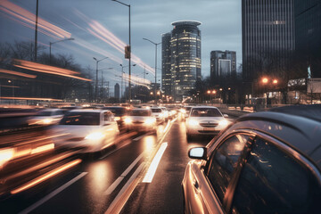 Naklejka premium Fahrlicht Spuren auf der Straße einer Großstadt