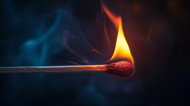 A match strikes to life, its flame casting an ominous glow, the flickering light causing elongated shadows to play across the dark surroundings