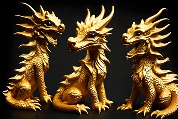 chinese dragon statue on a black background