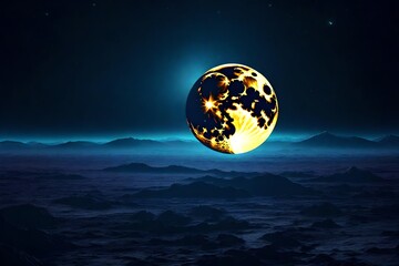Moon in night on sea