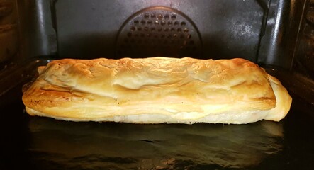 homemade Sauerkraut strudel with puff pastry