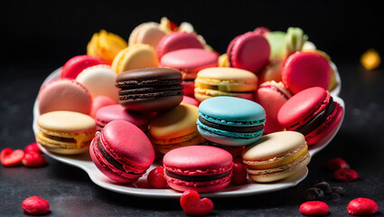 Fototapeta na wymiar Traditional French colorful macarons. sweet confectionery based on meringue.