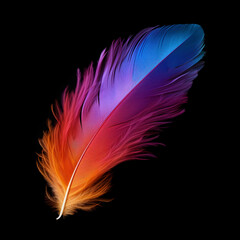 colorful fluffy feather isolated on black background, AI Generative.