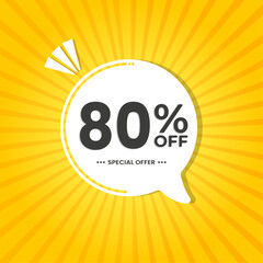 80% off. Discount vector for sales, labels, promotions, offers, stickers, banners, tags and web stickers. New offer. White discount balloon emblem on yellow background.