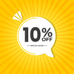 10% off. Discount vector for sales, labels, promotions, offers, stickers, banners, tags and web stickers. New offer. White discount balloon emblem on yellow background.