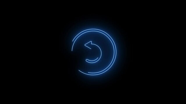 Video footage of Blue glowing Left Rotate neon icon. Looped Neon Lines abstract on black background. Futuristic laser background. Seamless loop. 4k video