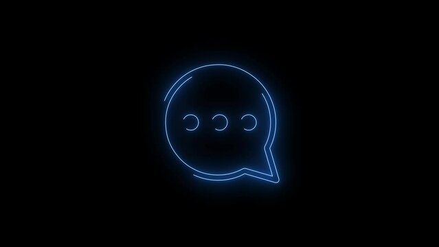 Video footage of Blue glowing Speech bubble neon icon. Looped Neon Lines abstract on black background. Futuristic laser background. Seamless loop. 4k video
