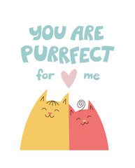Cute cat couple in love. St Valentine's day post card design