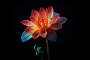 An image of a vibrant flower against a dark backdrop. Generative AI