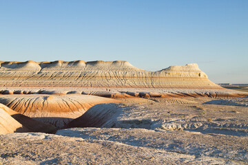 Kyzylkup area landscape, Mangystau desert. Rock strata formations