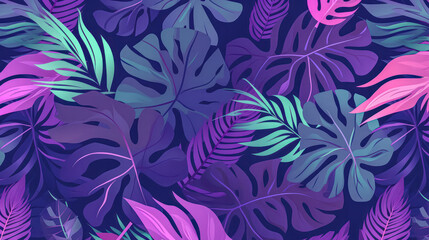 Vibrant neon tropical leaves, an artistic rendition of exotic tree and plant foliage.
