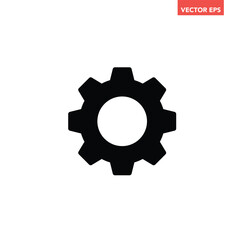 Black single gear icon, simple technology cog wheel silhouette flat design vector pictogram, infographic interface elements for app logo web button ui ux isolated on white background