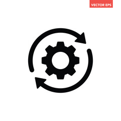 Black single round system update icon, simple cog wheel process circle glyph flat design vector pictogram, infographic interface elements for app logo web button ui ux isolated on white background