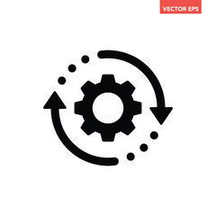 Black single round system update icon, simple cog wheel process circle glyph flat design vector pictogram, infographic interface elements for app logo web button ui ux isolated on white background - obrazy, fototapety, plakaty
