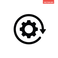 Black single round system update icon, simple cog wheel process circle glyph flat design vector pictogram, infographic interface elements for app logo web button ui ux isolated on white background