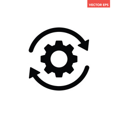 Black single round system update icon, simple cog wheel process circle glyph flat design vector pictogram, infographic interface elements for app logo web button ui ux isolated on white background