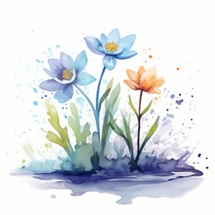 Aquarell Illustration Frühlingsblüten mit Krokus und Tulpe