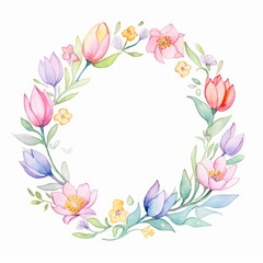 Aquarell Frühlingskranz mit Tulpen und Blüten