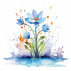 Aquarell Illustration Frühlingsblüten mit Krokus und Tulpe - obrazy, fototapety, plakaty