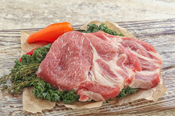 Raw pork neck for cooking