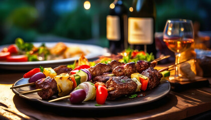 Colorful grilled skewers and Colorful grilled skewers. - obrazy, fototapety, plakaty