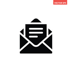 Black single email letter glyph icon, simple mail envelope flat design vector pictogram, infographic interface elements for app logo web button ui ux isolated on white background