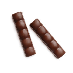 Chocolate bars on white isolated, top view