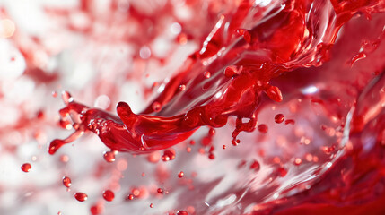 Splashing red liquid with dynamic droplets.