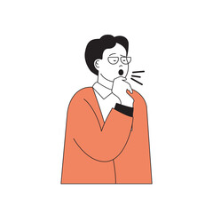 Coronavirus concept with cartoon people in flat design for web. Man coughing and having other infection symptoms, illing infection. Vector illustration for social media banner, marketing material.