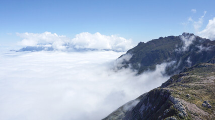 Sea of clouds coming towards Itatiaia National Park, Brazil, seen from the hiking to Prateleiras.