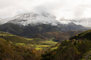 Mountain landscape panorama of las ubinas la mesa reserve in Asturias Spain