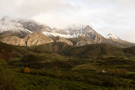 Las Ubinas la Mesa mountain landscape panorama natural reserve in autumn with bright light