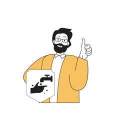 Coronavirus concept with cartoon people in flat design for web. Man takes precautions, washes hands for protecting from virus disease. Vector illustration for social media banner, marketing material.