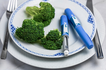 Ozempic Insulin injection pen or insulin cartridge pen for diabetics. Medical equipment for diabetes parients.