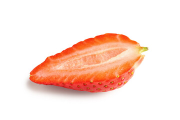 Slice of fresh strawberry on white background