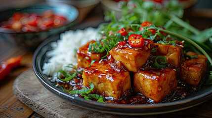 Chinese bean curd Szechuan style on plate