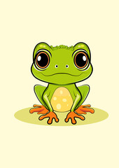 illustration frog sits, smiles with big eyes, 2d vector, with background, png