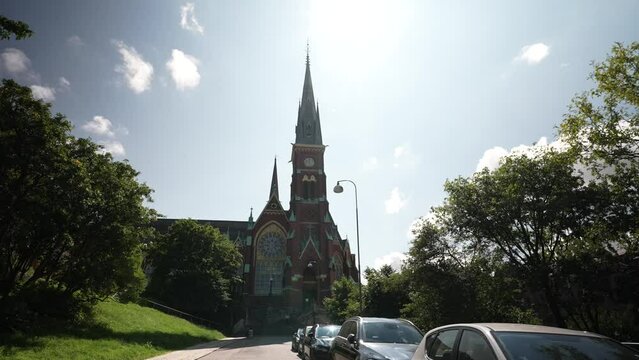 VIew of Oscar Fredriks church, built in 2 of April 1893 by Bishop Edvard Herman Rohde, Church, view of Oscar Fredrik church and beautiful city in the background, 