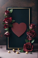 Valentines day frame with roses and copy space