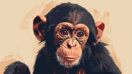  a digital painting of a chimpanze looking at the camera with a serious look on his face and a serious look on his face with a serious look on his face.