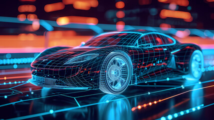 futuristic car schematic mockup using augmented reality technology