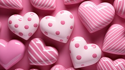 Pink patterned glossy heart candies with copy space, love, food, Generative AI